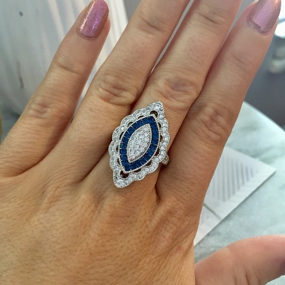 Sterling Silver Simulated Diamond Blue Stone Ring - Picture 3 of 8